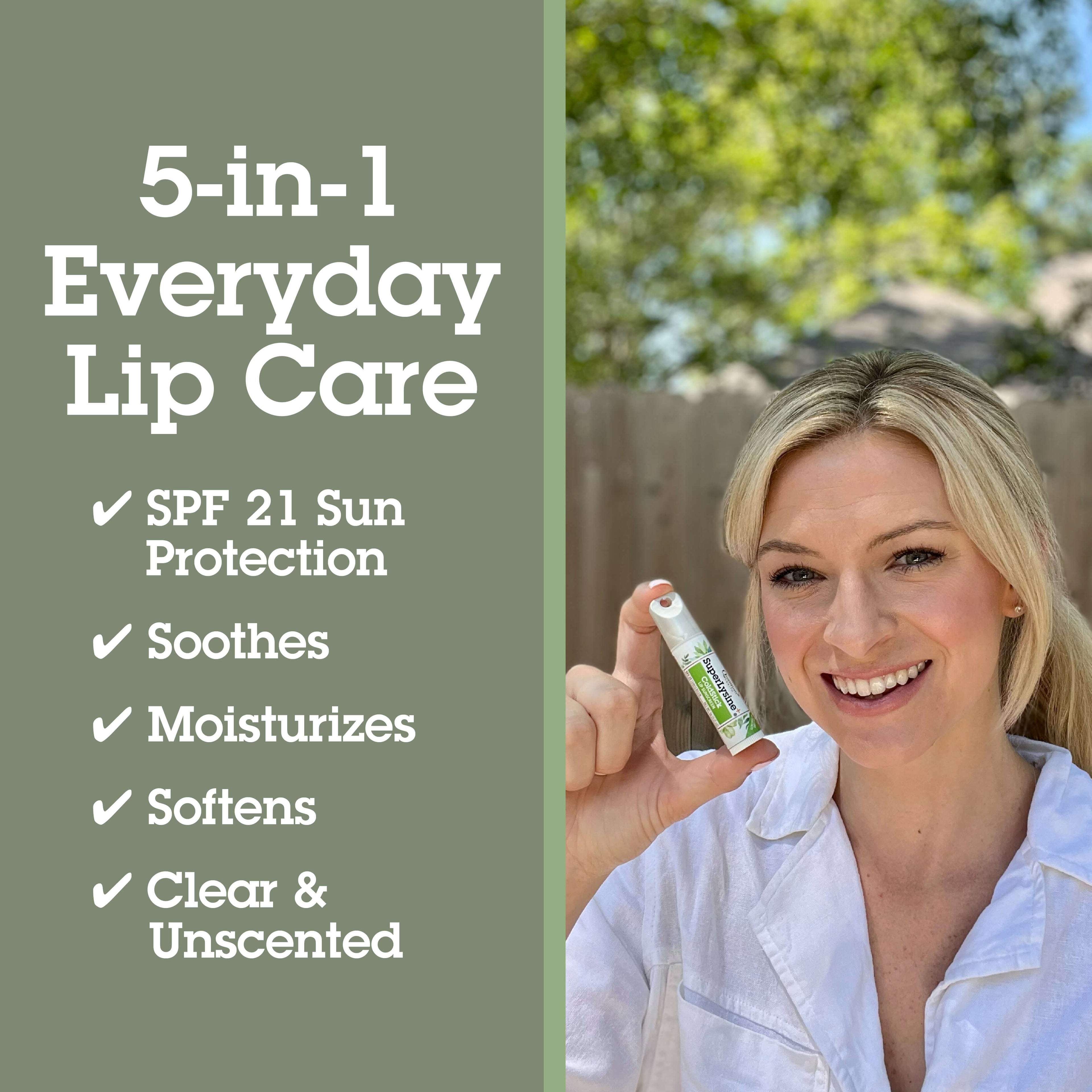 Woman with a smiling outdoors with sun protection advice on a green background