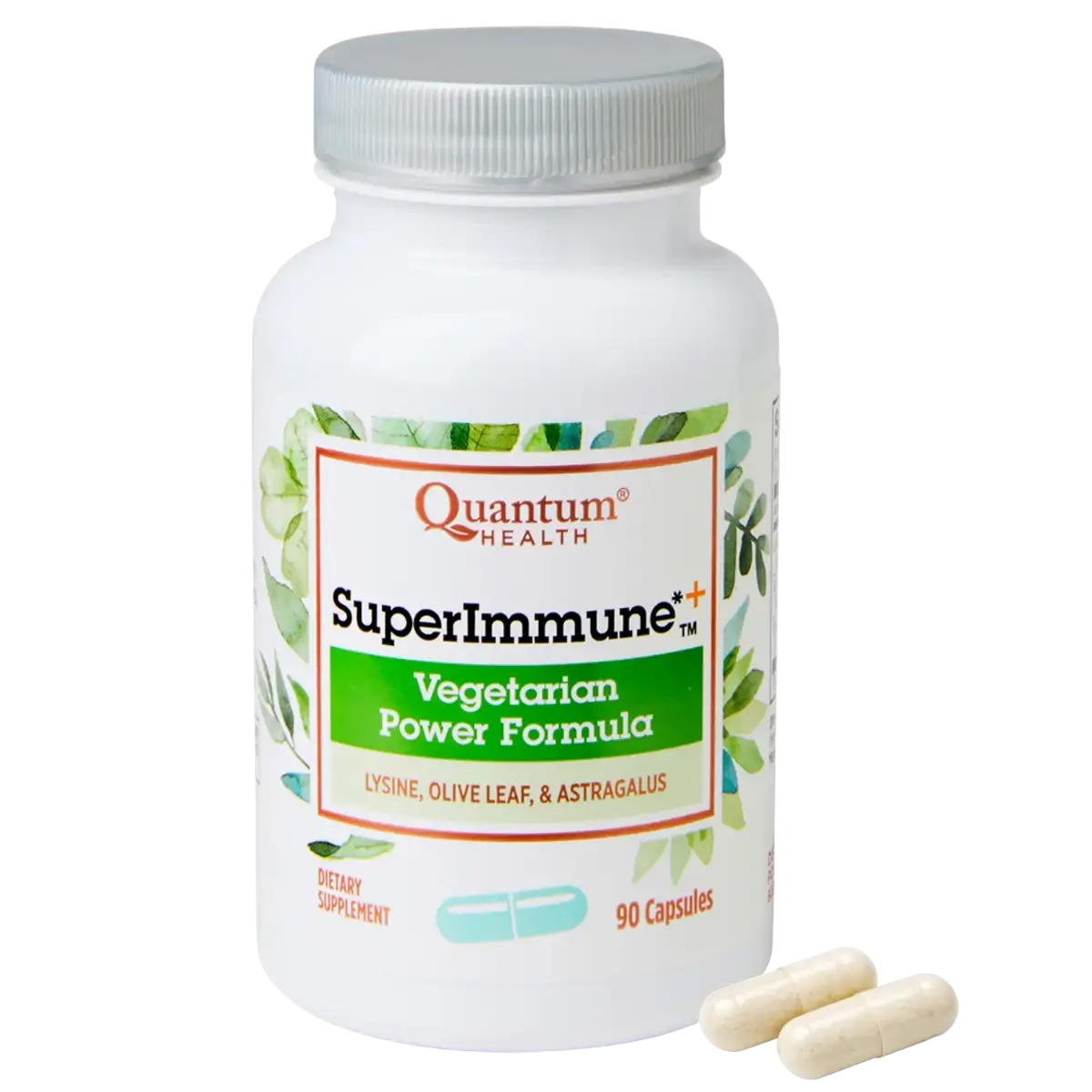 Quantum Health SuperImmune vegetarian power formula supplement bottle with capsules on a white background
