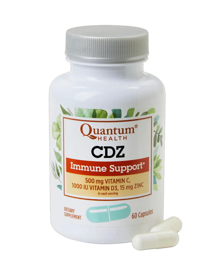 Quantum Health CDZ Immune Support supplement bottle with capsules on a white background