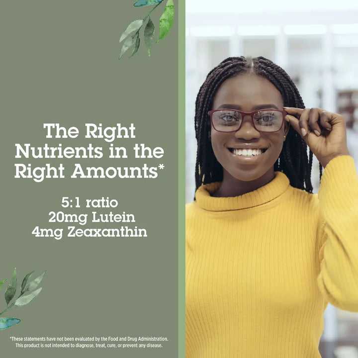 Woman adjusting glasses with text about nutrients on a green background