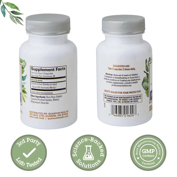 Two supplement bottles with labels and certification logos on a white background