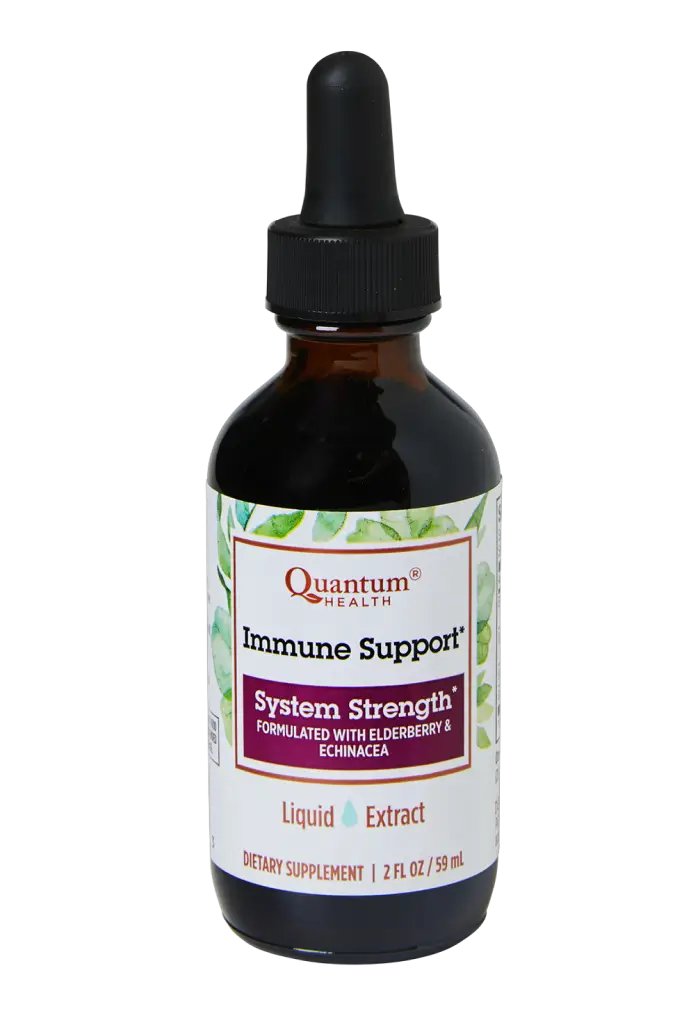 Bottle of Quantum Health Immune Support System Strength dietary supplement on a white background
