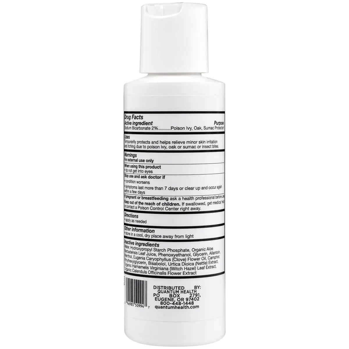 Back label of a Itch Nix gel product bottle on a white background