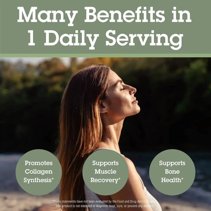 Woman with eyes closed, surrounded by nature, with text about health benefits.