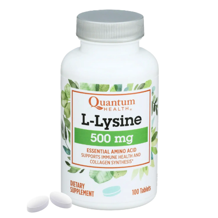 Quantum Health L-Lysine 500 mg dietary supplement bottle on a white background