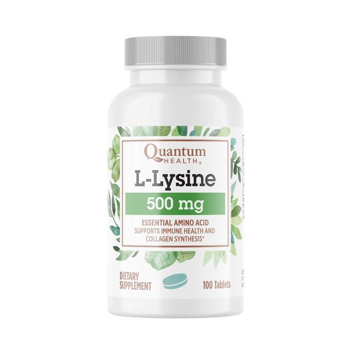 Quantum Health L-Lysine supplement bottle on a white background