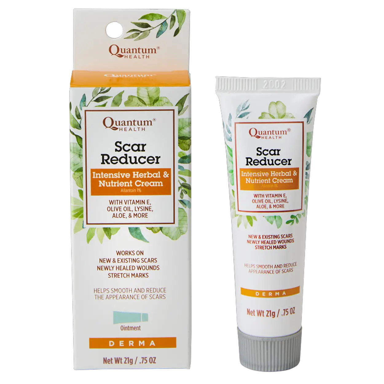 Quantum Health Scar Reducer cream packaging and tube on a white background