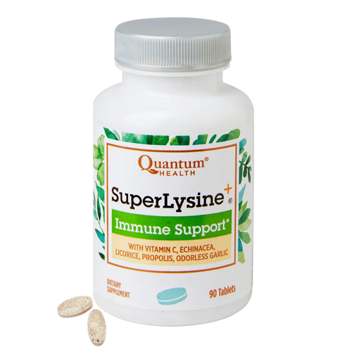 Quantum Health SuperLysine+ Immune Support supplement bottle on a white background