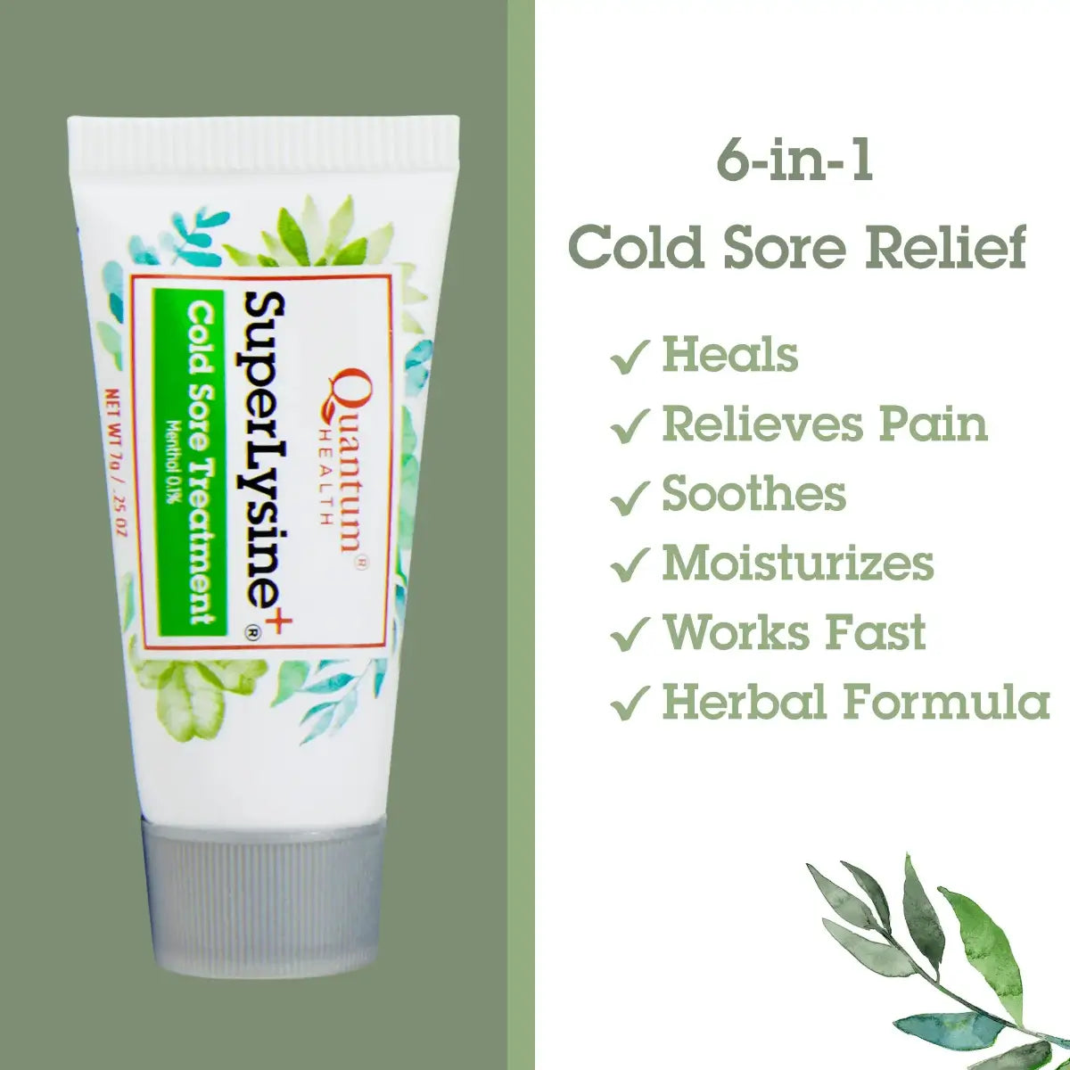 SuperLyisne+  treatment tube with product features listed on a green and white background