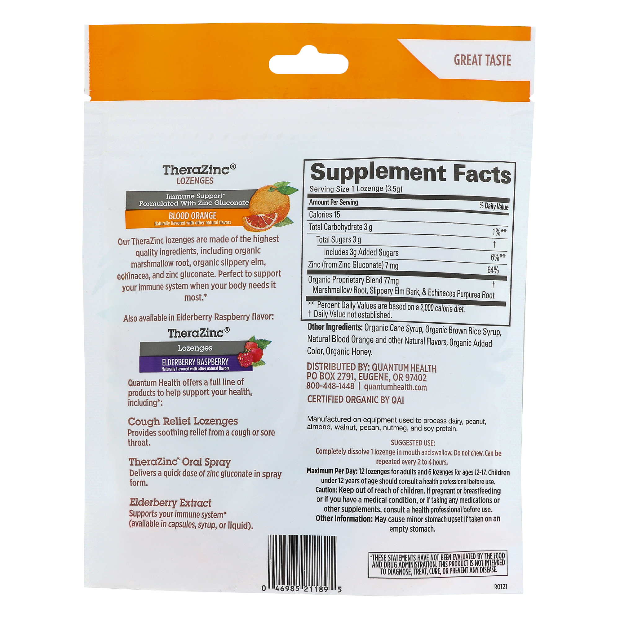 TheraZinc®  USDA Organic Blood Orange Lozenges