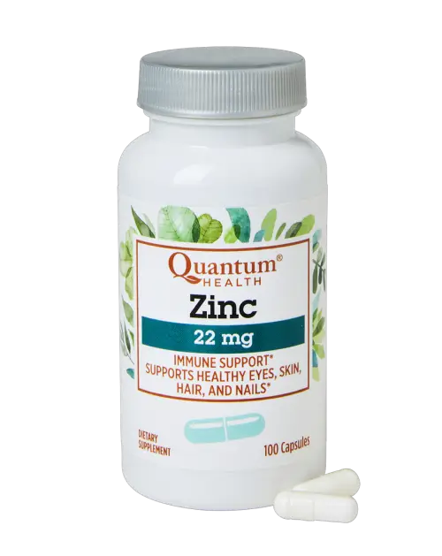 Quantum Health Zinc supplement bottle on a white background