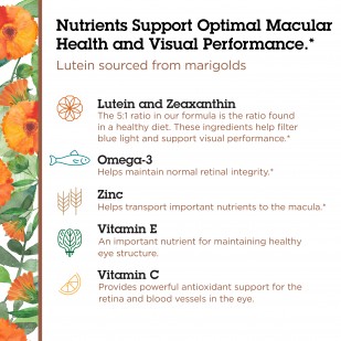 Nutrients support optimal macular health and visual performance. Lutein sourced from marigolds.