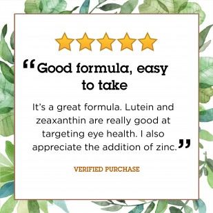 Review: "Good formula, easy to take.  It's a great formula. Lutein and zeaxanthin are really good at targeting eye health. I also appreciate the addition of zinc."