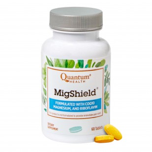 Bottle of MigShield and two tablets.
