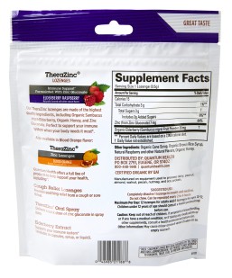 Back side of the TheraZinc Elderberry Raspberry bagged lozenges