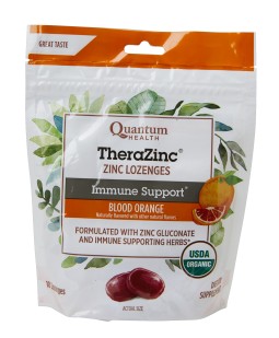 Front side of the TheraZinc Elderberry Raspberry bagged lozenges