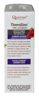 Side one of a box of TheraZinc USDA Organic Elderberry Raspberry boxed lozenges.